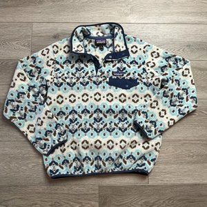 Patagonia Tundra Cluster Big Sky Blue Winter Aztec Fleece Pullover Sweat…